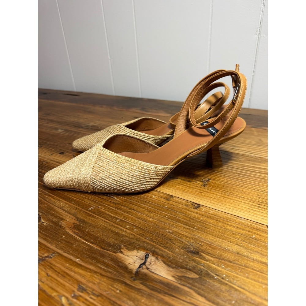 ANGEL ALARCON Helen Raffia Woven Slingback Heels Tan Leather Ankle Strap Size 39 - Picture 7 of 16